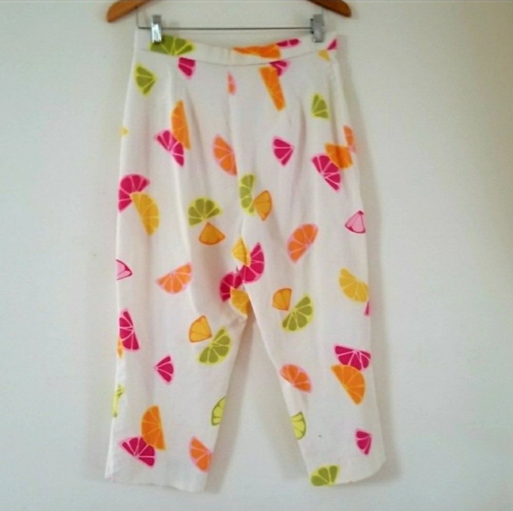 Briggs Vintage Multi Color Citrus Print High-waisted cropped Pants - Picture 6 of 8